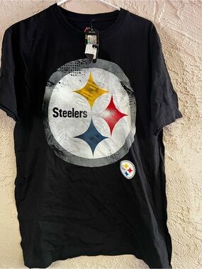 Maje Black Steelers Graphic Tee with Yellow Red Blue Accents